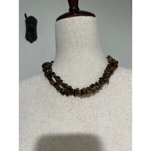 Vintage Jan Michaels Tigers Eye Doubke Layered Choker Style Neckace Beaded Clasp